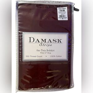 New with Tags Damask Stripe Twin Bedskirt in Rich Merlot